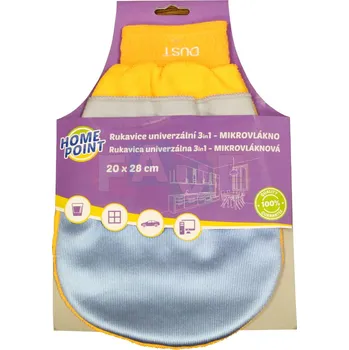 Utěrka HOME POINT Mikrovlákno rukavice 3v1, hrubé špína, okna, leštění, 28x20cm, mix barev