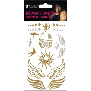 Odstranitelné tetování Anděl Přerov Tetovací obtisky křídla 15 x 9 cm zlaté/stříbrné