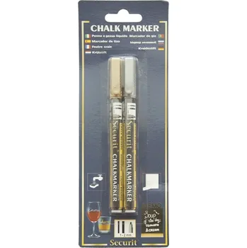 Mikro křídový popisovač Securit, šířka hrotu 1-2 mm, 1 x stříbrný, 1 x zlatý