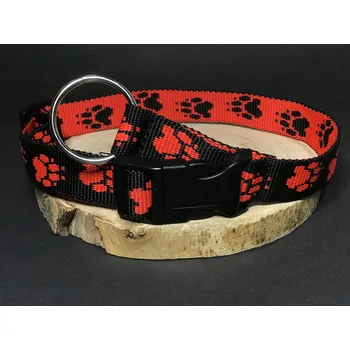 Obojek pro psa Palkar obojek z popruhu pro psy 65 cm x 25 mm černo-červená s tlapkami (Palkar obojek z popruhu pro psy 65 cm x 25 mm černo-červená s tlapkami)