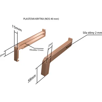 Parapet Plastové krytky pro obě strany (k venkovním taženým parapetům) NOS 40 mm pro šíři: 130 mm - Světle hnědá RAL 8003