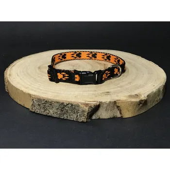 Obojek pro psa Palkar obojek z popruhu pro psy 25 cm x 10 mm černo-oranžová s tlapkami (Palkar obojek z popruhu pro psy 25 cm x 10 mm černo-oranžová s tlapkami)