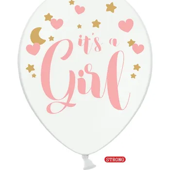 Balónek Balónky pastelově bílé s nápisem It´s a Girl 30 cm strong, 6 ks