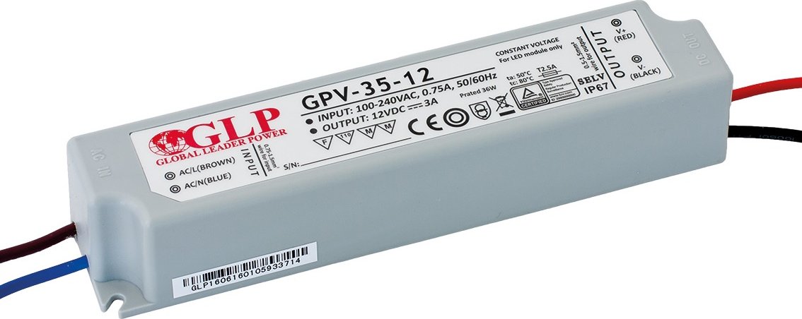 Spínaný napěťový zdroj GLP GPV-35-12, 12V 3A 36W IP67 (spínaný napěťový zdroj AC/DC)
