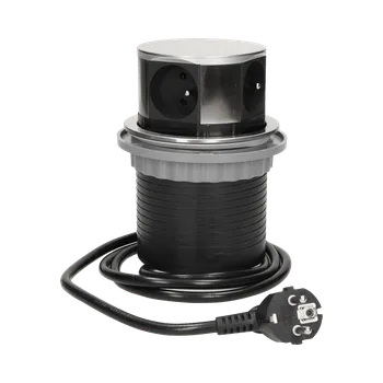 Elektrická zásuvka Výsuvná stolová zásuvka nízká NEREZ s kabelem 1,5m , 3 zásuvky 230V + 2x USB