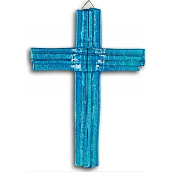 Samolepící dekorace Skleněný kříž na stěnu modrý vrstvený malý