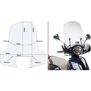 Kappa 6109AK přední plexi, čiré 49,5 x 65,5 cm (VxŠ) pro KYMCO Like 125 150 (17-22) KYMCO LIKE 125 rok 17-22