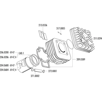 Válec motoru Hlava válce Polini 70ccm 47mm, Piaggio AC 211.0294