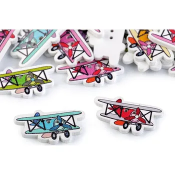 Knoflík Dřevěný dekorační knoflík letadlo, rozměr 20x32mm