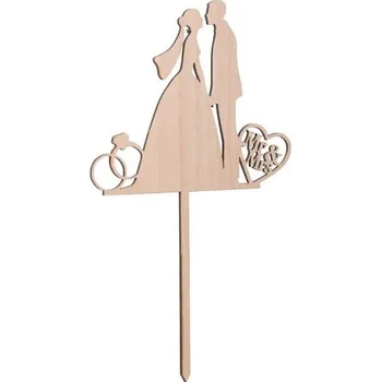 Party dekorace Dřevěný zápich do dortu "Novomanželé" 30x17 cm