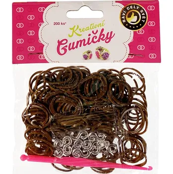 Gumičky Loom Bands (41) Loom Bands Pletací gumičky tmavě hnědé 200ks + háček