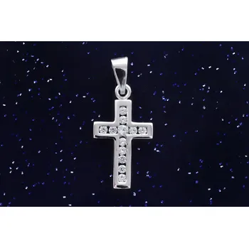 Přívěsek Zlatý bílý křížek P092 se zirkony, Au 585/1000, 1,00g (14kt,váha 1,00g)