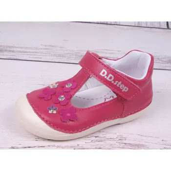 Dívčí baleríny Kožené botičky balerínky sandálky D.D.step 015-467B tmavorůžové s kytičkami velikost: 22