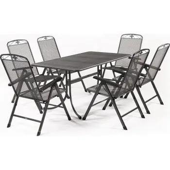 Zahradní sestava MWH Basanis 6+ sestava zahradního nábytku z tahokovu (6x polohovací křeslo Savoy 5-pos, 1x stůl Universal 145) - AKCE !