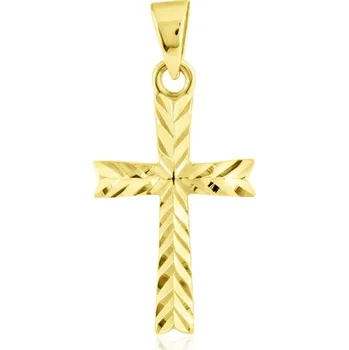 Přívěsek GEMMAX Original – garance kvality Zlatý přívěsek Gravírovaný křížek – zlatý šperk ryzosti 585/1000 v Dárkovém balení s Certifikátem GUPYN-36421