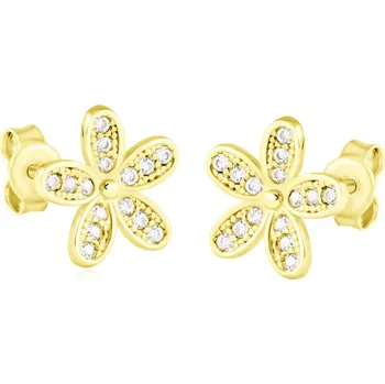 Náušnice GEMMAX Zlaté náušnice Květinky se zirkony na puzetu – zlatý šperk ryzosti 585/1000 v Dárkovém balení s Certifikátem GLEYB-41601