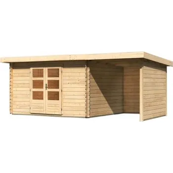 Zahradní stavba dřevěný domek KARIBU BASTRUP 7 + přístavek 200 cm včetně zadní a boční stěny (78674) natur