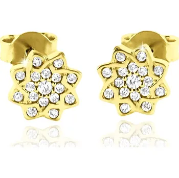 Náušnice GEMMAX Zlaté náušnice kytičky se zirkony – zlatý šperk ryzosti 585/1000 v Dárkovém balení s Certifikátem GLEYB-27171