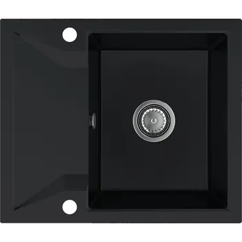 Granitový dřez Sink Quality Obsidian, kuchyňský granitový dřez 590x500x210 mm + chromový sifon, černá, SKQ-OBS.C.1KKO.X