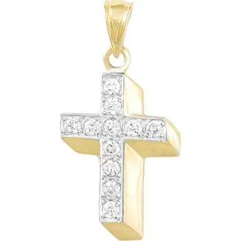 Přívěsek GEMMAX Velký zlatý přívěsek Kříž se zirkony - trojrozměrný – zlatý šperk ryzosti 585/1000 v Dárkovém balení s Certifikátem GUPCB-54701