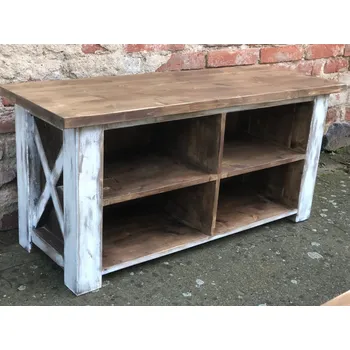 Televizní stolek Bílý stolek pod TV s patinou