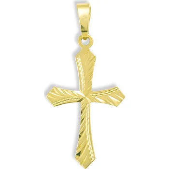 Přívěsek GEMMAX Original – garance kvality GUPYN5542 Zlatý přívěsek Kříž s ruční rytinou – zlatý šperk ryzosti 585/1000 v Dárkovém balení s Certifikátem GUPYN-55421