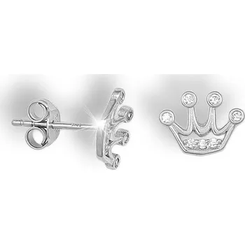 Náušnice GEMMAX Zlaté bílé náušnice Korunka – zlatý šperk ryzosti 585/1000 v Dárkovém balení s Certifikátem GBEWB-06191