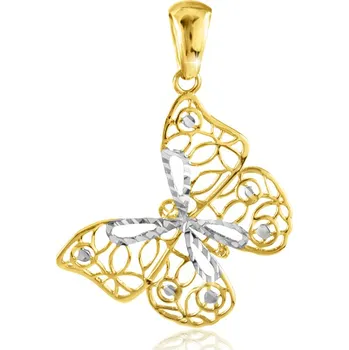 Přívěsek GEMMAX Zlatý přívěsek Motýl zdobený prořezávanými ornamenty – zlatý šperk ryzosti 585/1000 v Dárkovém balení s Certifikátem GLPCN-28181