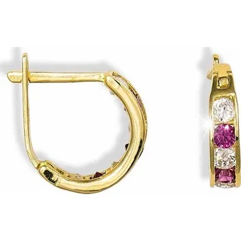 Náušnice GEMMAX Zlaté náušnice půlkruhy s čirými a růžovými zirkony – zlatý šperk ryzosti 585/1000 v Dárkovém balení s Certifikátem GBECR-05821