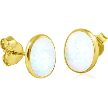 Náušnice GEMMAX Zlaté oválné náušnice s opály – zlatý šperk ryzosti 585/1000 v Dárkovém balení s Certifikátem GLEYO-32381