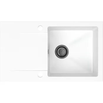 Granitový dřez Sink Quality Ferrum, kuchyňský granitový dřez 770x450x190 mm + černý sifon, bílá, SKQ-FER.W.1KDO.XB