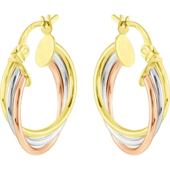 Náušnice GEMMAX Zlaté kruhové náušnice Trinity - na francouzský zámek – zlatý šperk ryzosti 585/1000 v Dárkovém balení s Certifikátem GLECN-40121