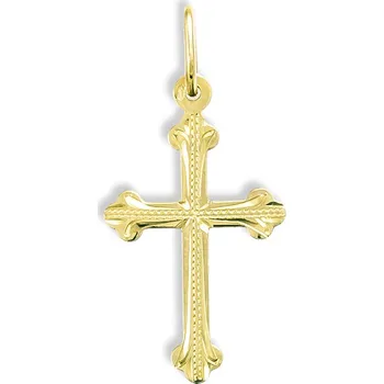 Přívěsek GEMMAX Original – garance kvality GUPYN5541 Zlatý přívěsek Kříž s ruční rytinou - listový tvar – zlatý šperk ryzosti 585/1000 v Dárkovém balení s Certifikátem GUPYN-55411