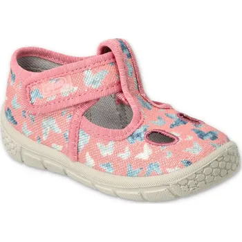 Dívčí baleríny Bačkůrky botičky Befado Honey 533P022 růžové s motýlky flexibilní ultralehké blýskavé velikost: 21