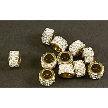 Vánoční dekorace Luxusní kovová štrasová koncovka - průvlek 0,5 cm - zlatá - 0,7 cm x 1 cm