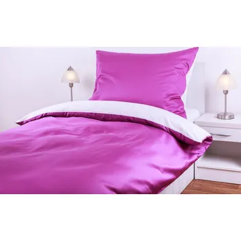 Povlečení JAN peří Povlečení z bavlněného saténu - fialová/bílá - Povlečení z bavlněného saténu - fialová/bílá - souprava povlečení 70x90 + 140x200