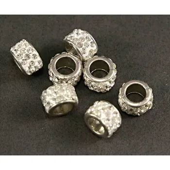 Luxusní kovová štrasová koncovka - průvlek 0,5 cm - stříbrná - 0,7 cm x 1 cm