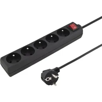 Prodlužovací kabel Konnoc DX-5FS 1,5m pětizásuvka s vypínačem ČERNÁ