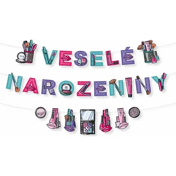 Girlanda (banner) 12 x 120 cm - Veselé narozeniny Make-up