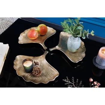 Sada 3 dekoračních mís - Ginkgo, zlatá