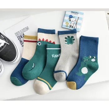 AL Dětské ponožky z organické bavlny 5 párů - Dinosauři 12 - 15 cm / 1 - 3 roky