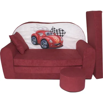 Pohovka Rozkládací dětská pohovka s bobkem a polštářkem Cars - Bordó