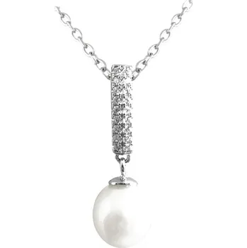 Náhrdelník Stříbrný náhrdelník přírodní bílé perly se zirkony, 46 cm