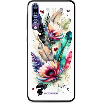 Pouzdro na mobilní telefon Lesklý kryt Mobiwear Glossy - Huawei P20 Pro - G017G Pírka a květy (Prémiové lesklé pouzdro, obal, kryt Mobiwear Glossy na mobil Huawei P20 Pro - G017G Pírka a květy, materiál Plast + TPU silikon - krytí po všech stranách, neošoupatelný potisk, tenké)