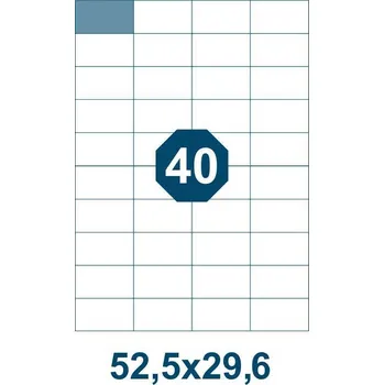 Speciální papír Samolepicí etikety, délka 52,5 mm, šířka 29,6 mm, 40 ks na archu A4, 100 listů/bal.