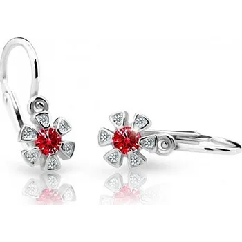 Náušnice Cutie Kids Jewellery c2156-10-40-x-2 Dětské náušnice z bílého zlata na brizuru Cutie kytičky C2156 Ruby Dark – zlatý šperk ryzosti 585/1000 v Dárkovém balení s Certifikátem GBEWRB-00765