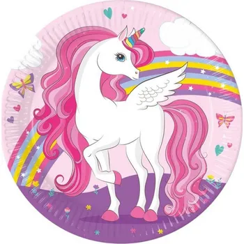 Papírové talířky, jednorožec, 23cm, 8ks