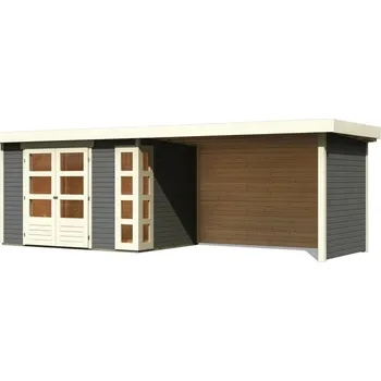 Zahradní domek LANIT PLAST Dřevěný domek KARIBU KERKO 4 + přístavek 280 cm včetně zadní a boční stěny (82947) terragrau LG2980