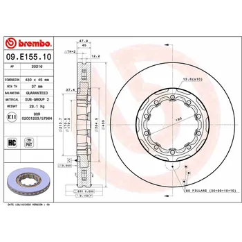 Brzdový kotouč Brzdový kotouč, , BREMBO, 09.E155.10