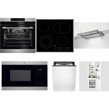 Set domácích spotřebičů AEG BSK792380M + AEG Mastery DirectTouch HK654070FB + AEG DPE5660M + AEG Mastery MSB2547D-M + AEG FSE74707P + AEG Mastery NoFrost SCB618F6TS